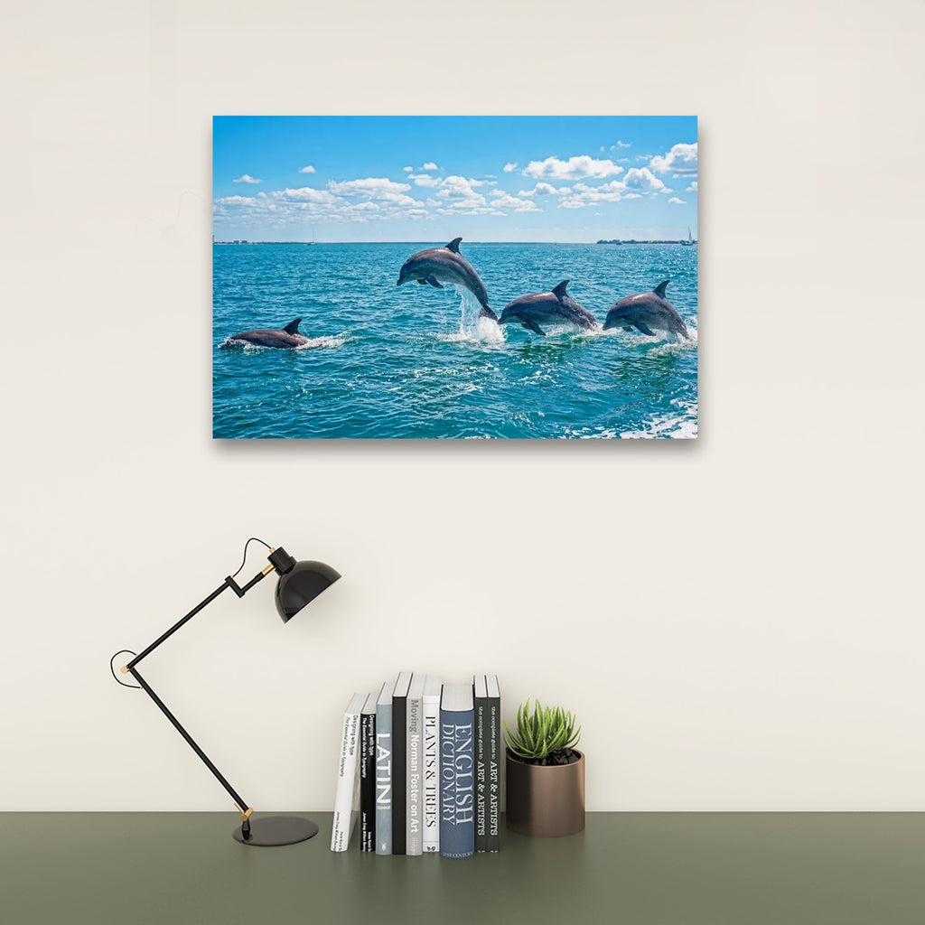 Dolphins Jumping, Breaching, Porpoising in the Gulf of Mexico Canvas Wall Art — Single & Multi-Panel Prints