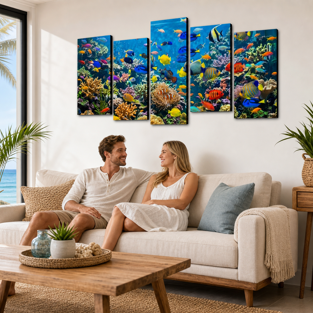 Colorful Fish Aquarium Canvas Wall Art — Vibrant Multi-Panel Print