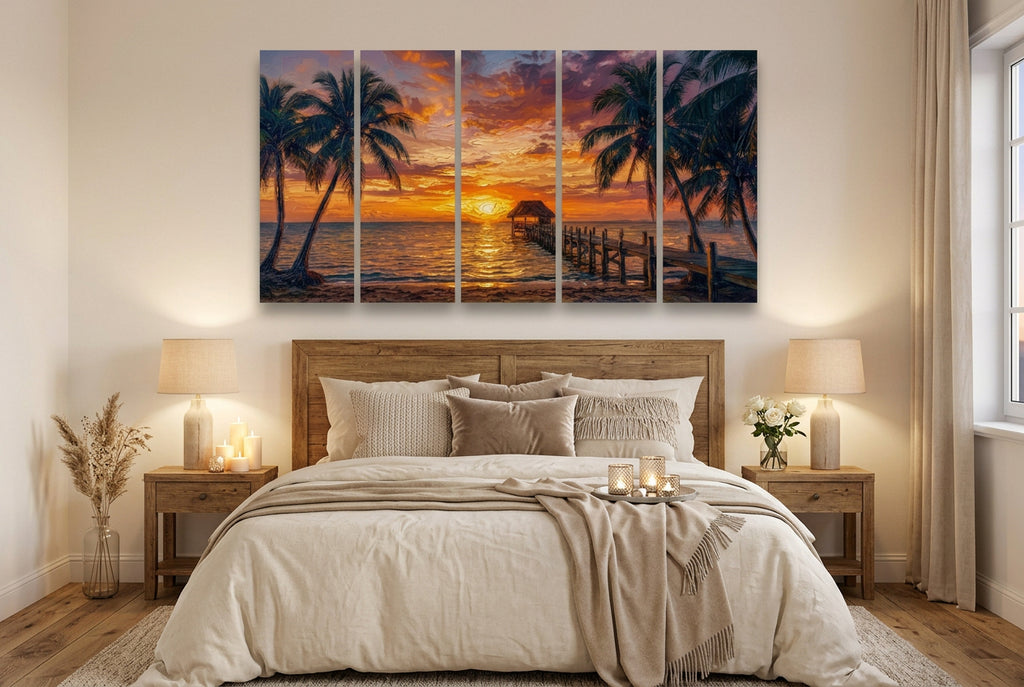 Dock at Sunset Canvas Wall Art – 5-Panel Level