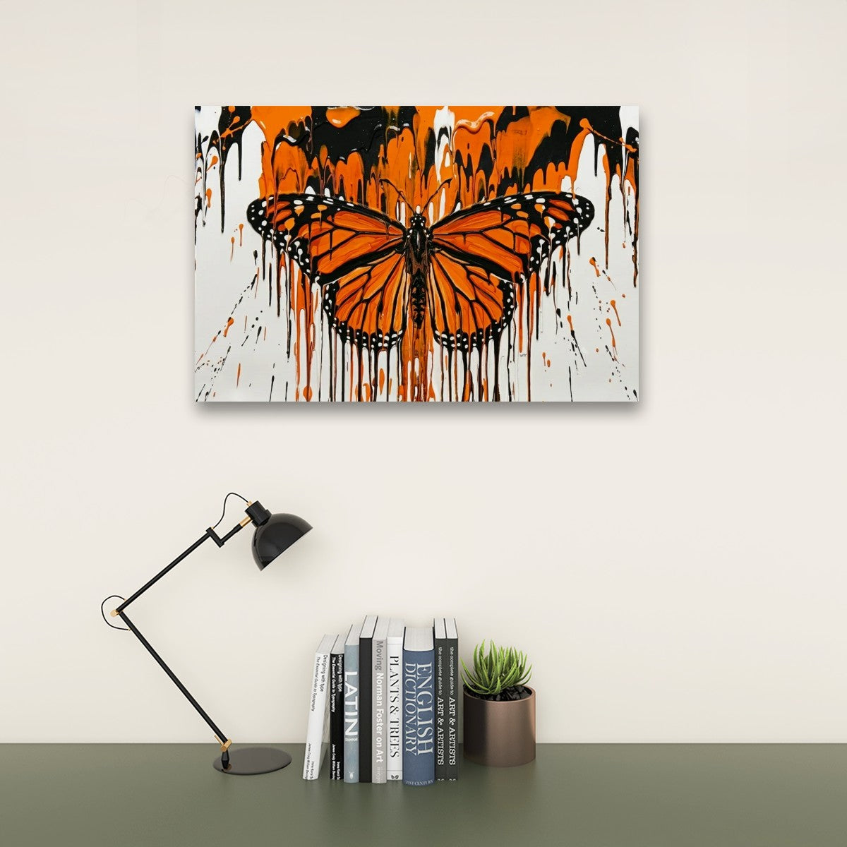 Monarch Butterfly Dripping Paint Canvas Wall Art – Reign of Color | 5-Panel Abstract Print