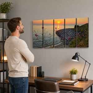 Lake Michigan Sunset Canvas Wall Art – Looking Over a Bluff | 1, 3 & 5 Panel Coastal Landscape Print
