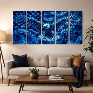 Blue Eagle – Abstract US Waving Flag 5-Panel Canvas Wall Art