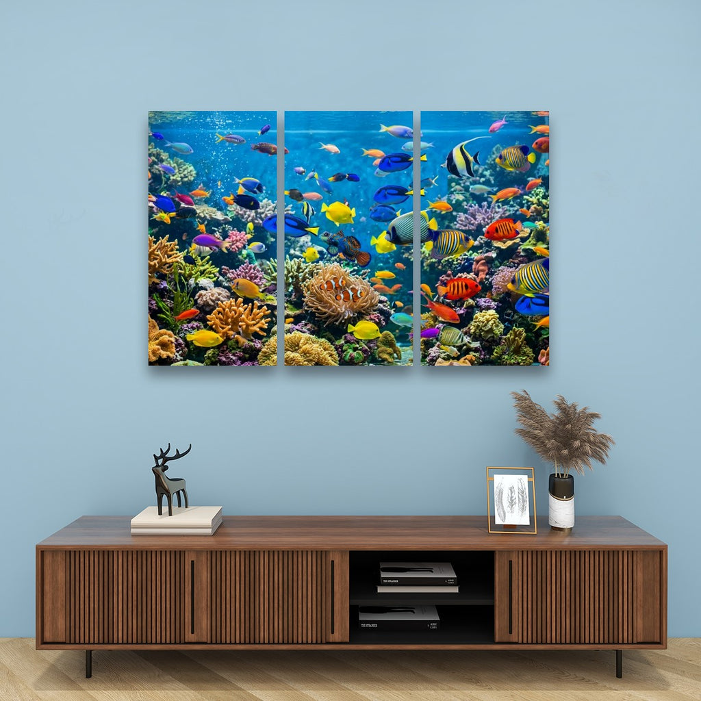Colorful Fish Aquarium Canvas Wall Art — Vibrant Multi-Panel Print