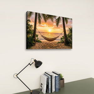 Drift Into Sunset – Hammock & Palm Trees 5-Panel Canvas Wall Art