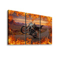 Skeleton Fire Bagger Chrome Motorcycle Tank, Saddlebags w/ Fire Split Canvas Panel Wall Art