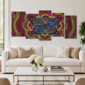 Neon Wings – Psychedelic Butterfly Multi-Panel 3 and 5 Panel Canvas Wall Art