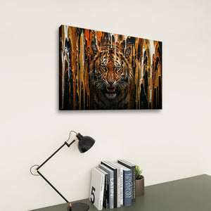 Unleashed – Tiger Bursting Through Dripping Paint 5-Panel Canvas Wall Art