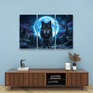 Howling Wolves with Blue Moon — 5-Panel Canvas Wall Art