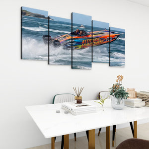 Attitude Adjustment – Twin-Engine Racing Boat 5-Panel Canvas Wall Art