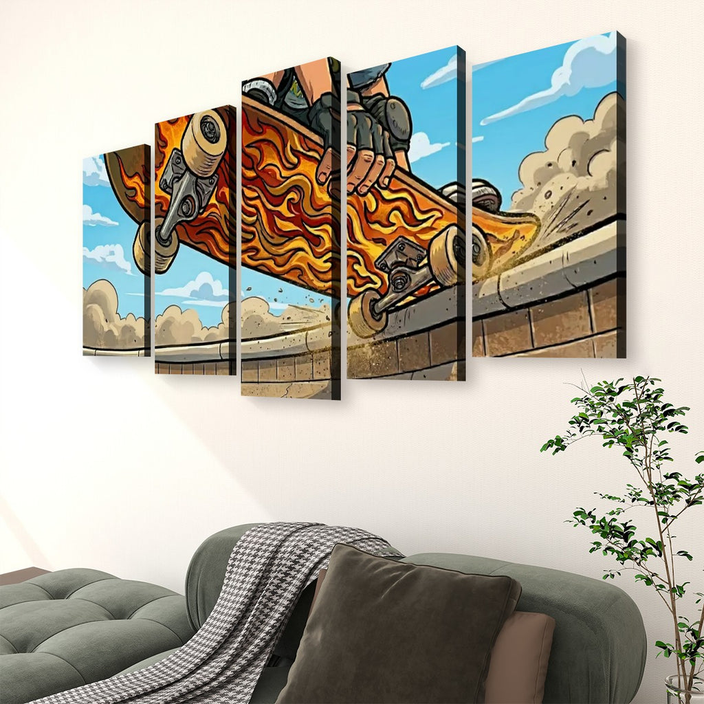 Kids Skateboard Canvas Wall Art – Bold Street Style Print | 1, 3 & 5 Panel Boys Room Décor