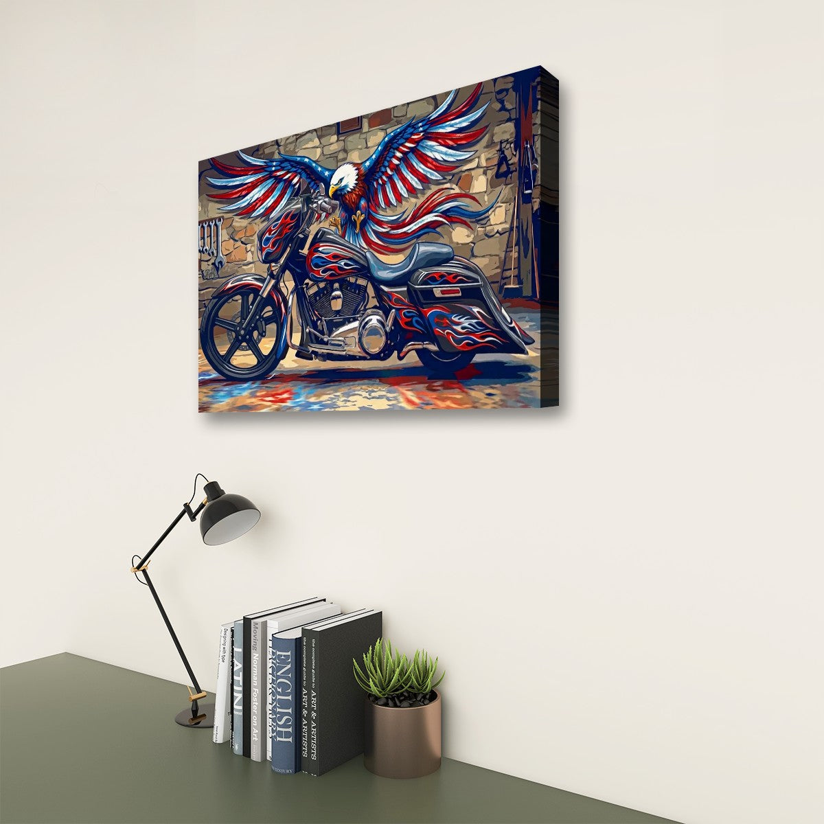 American Bagger Dresser Canvas Wall Art — Red, White & Blue Eagle, Stretched Swoop Bags