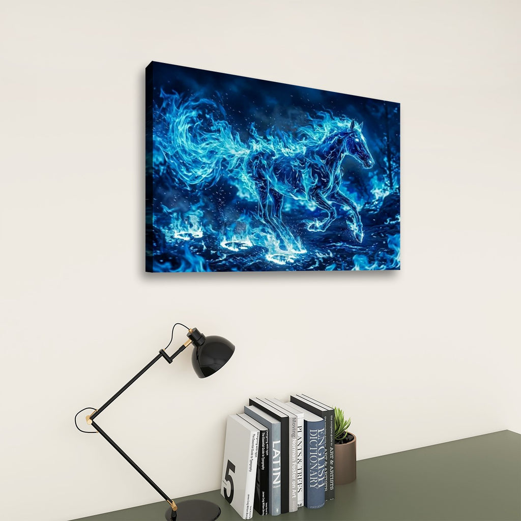Blue Fire Horse Abstract Canvas Wall Art – Original Equine Art | 1, 3 & 5 Panel Living Room Print