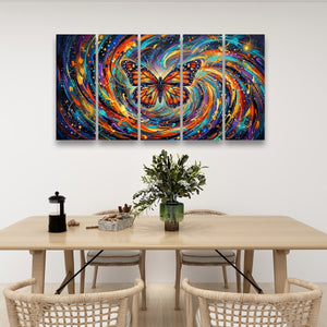 Monarch Butterfly Cosmic Vortex Canvas Wall Art | 1, 3 & 5-Panel Print | Colorful Abstract Butterfly Décor | Gallery-Wrapped