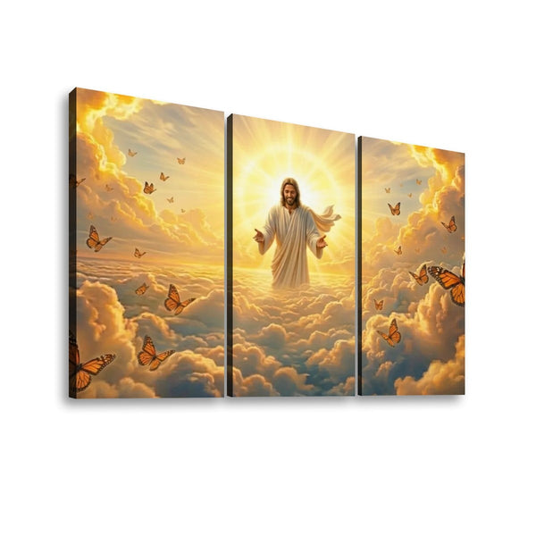 God Releasing Butterflies Canvas Wall Art – Divine Grace at Sunrise | 1, 3 & 5 Panel Faith Print