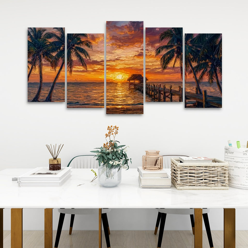 Dock at Sunset Canvas Wall Art – 5-Panel Level