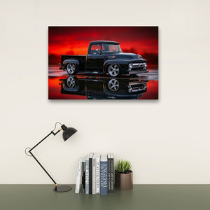 1956 Ford F100 Truck Reflection & Red Glow Multi-Panel Canvas Wall Art