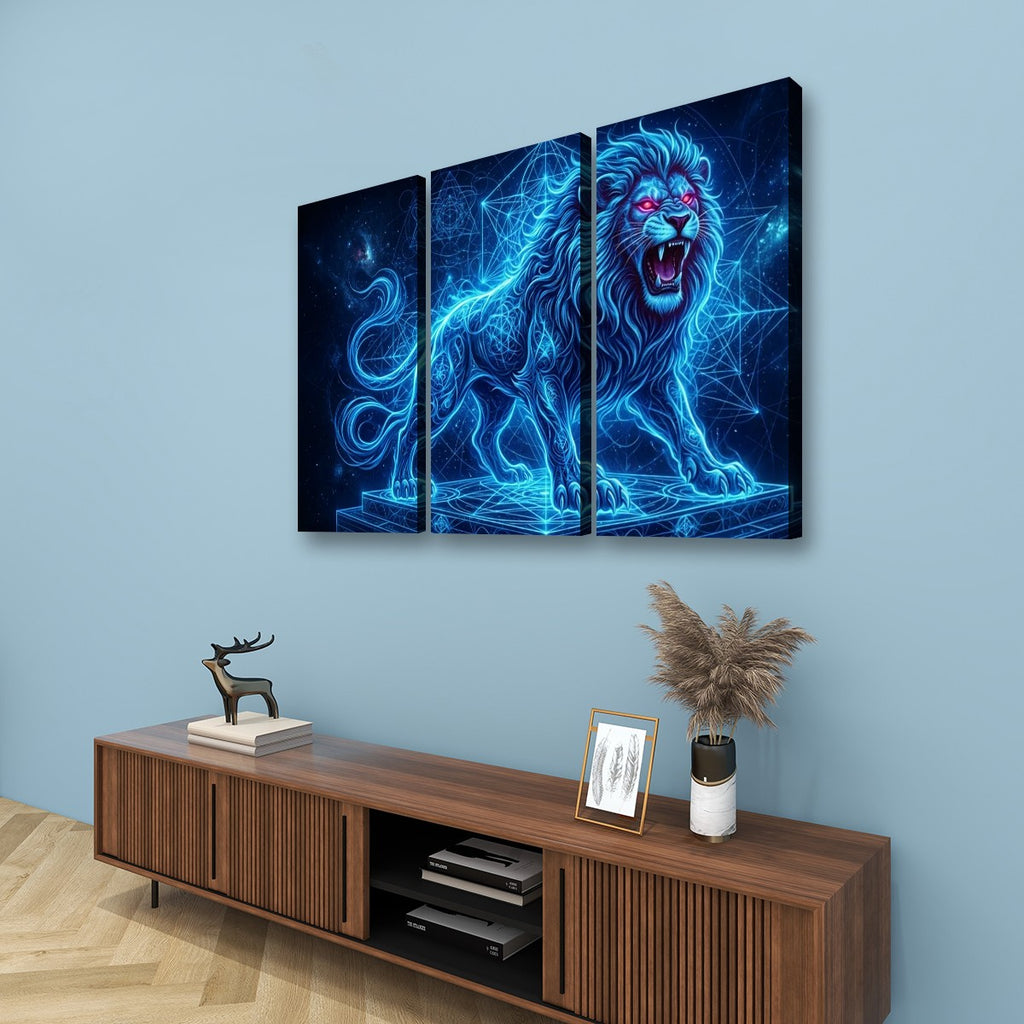 Electric Blue Lion Mane Living Room Above Sofa Wall Art