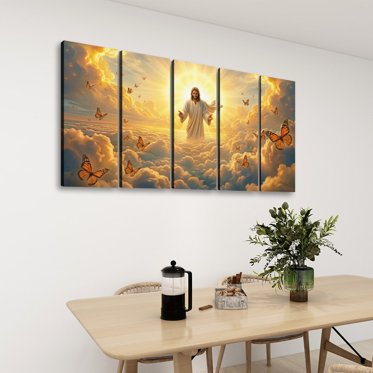 God Releasing Butterflies Canvas Wall Art – Divine Grace at Sunrise | 1, 3 & 5 Panel Faith Print