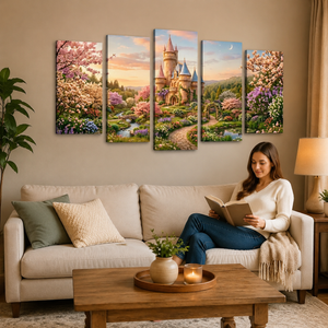 Magical Castle Canvas Wall Art for Kids – Enchanted Kingdom | 1, 3 & 5 Panel Kids Room Print