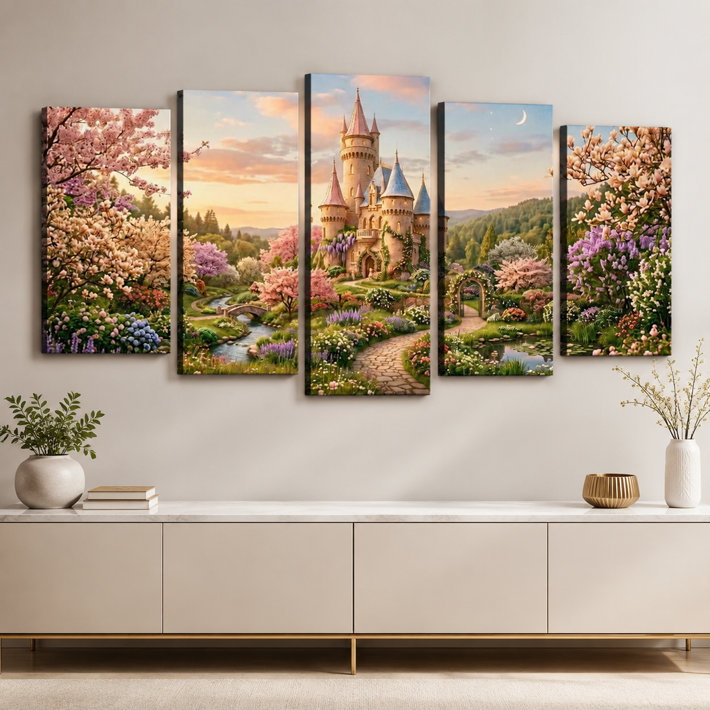 Magical Castle Canvas Wall Art for Kids – Enchanted Kingdom | 1, 3 & 5 Panel Kids Room Print