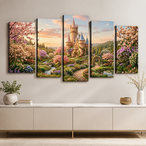 Magical Castle Canvas Wall Art for Kids – Enchanted Kingdom | 1, 3 & 5 Panel Kids Room Print