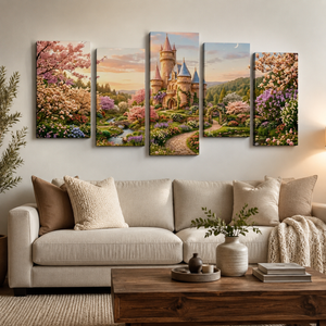 Magical Castle Canvas Wall Art for Kids – Enchanted Kingdom | 1, 3 & 5 Panel Kids Room Print