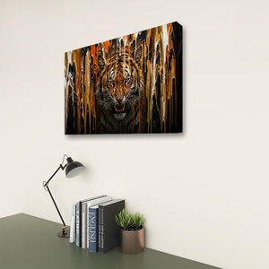 Unleashed – Tiger Bursting Through Dripping Paint 5-Panel Canvas Wall Art