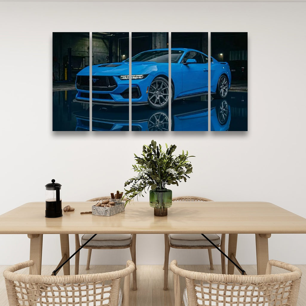 Grabber Blue Ford Mustang Muscle Car Man Cave — 5-Panel Canvas Wall Art