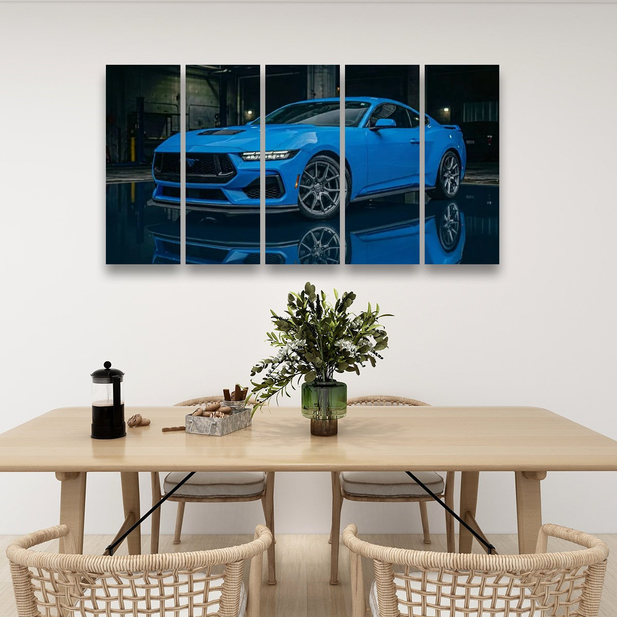 Grabber Blue Ford Mustang Muscle Car Man Cave — 5-Panel Canvas Wall Art