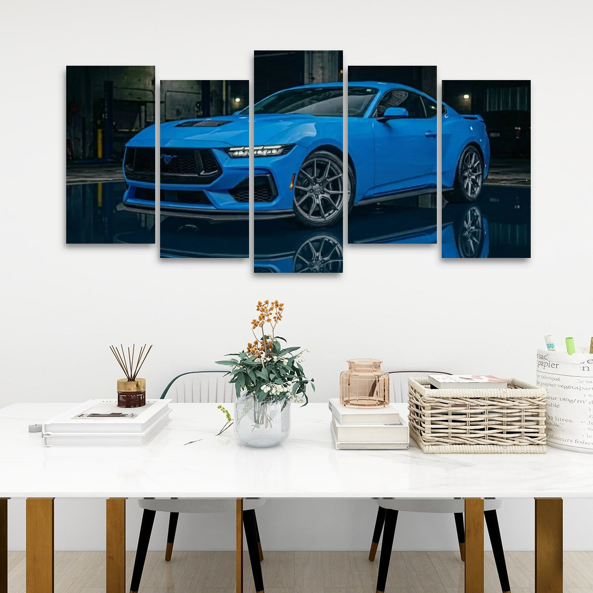 Grabber Blue Ford Mustang Muscle Car Man Cave — 5-Panel Canvas Wall Art