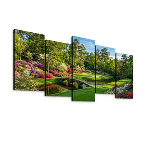 Georgia Golf Course Canvas Wall Art — Flowers, Water & Bridge Multi-Panel Print