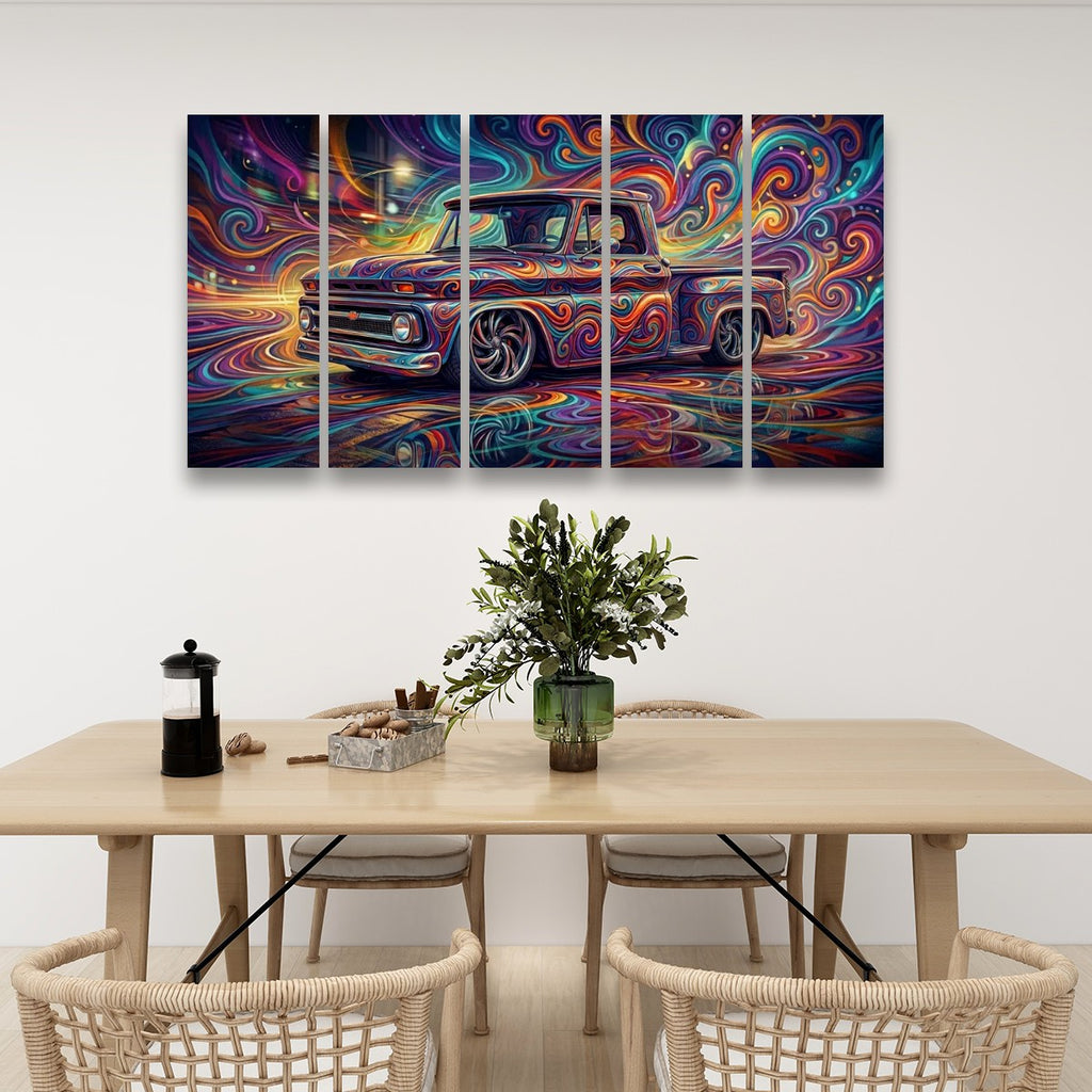 1966 Chevy C10 Stepside Shortbed Canvas Wall Art – Abstract Fidelity | Multi-Panel Classic Truck Print