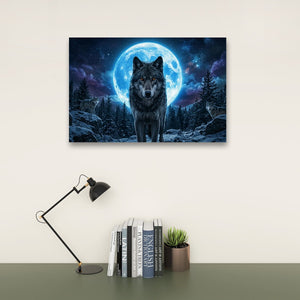 Howling Wolves with Blue Moon — 5-Panel Canvas Wall Art