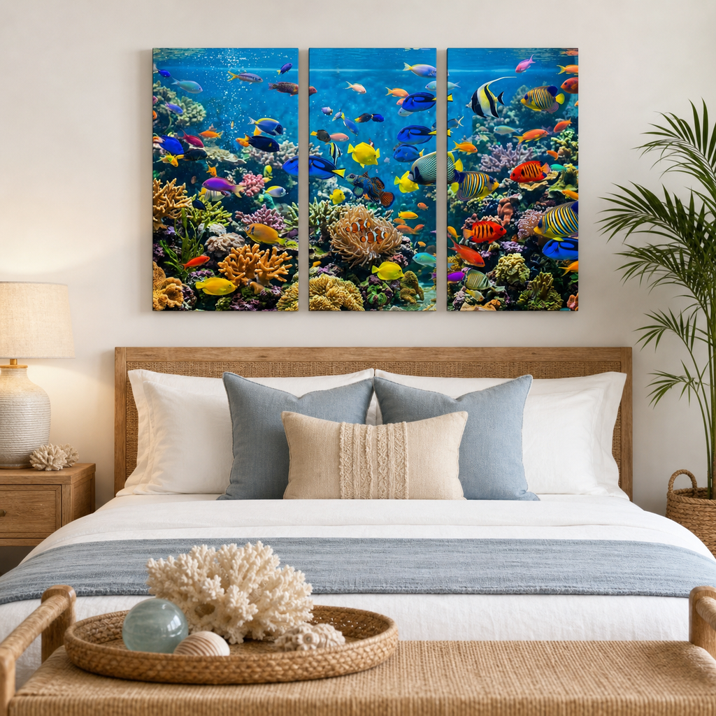 Colorful Fish Aquarium Canvas Wall Art — Vibrant Multi-Panel Print