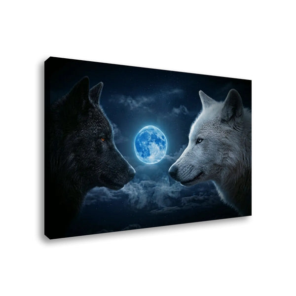 Blue Moon Wolves Canvas Wall Art – Wolf Pack Howling at the Moon | 1, 3 & 5 Panel Wildlife Print