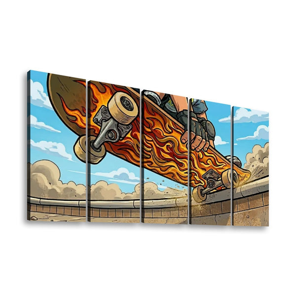 Kids Skateboard Canvas Wall Art – Bold Street Style Print | 1, 3 & 5 Panel Boys Room Décor