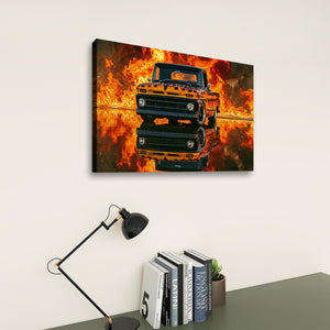 Flaming 1966 Chevy C10 – 5-Panel Canvas Wall Art