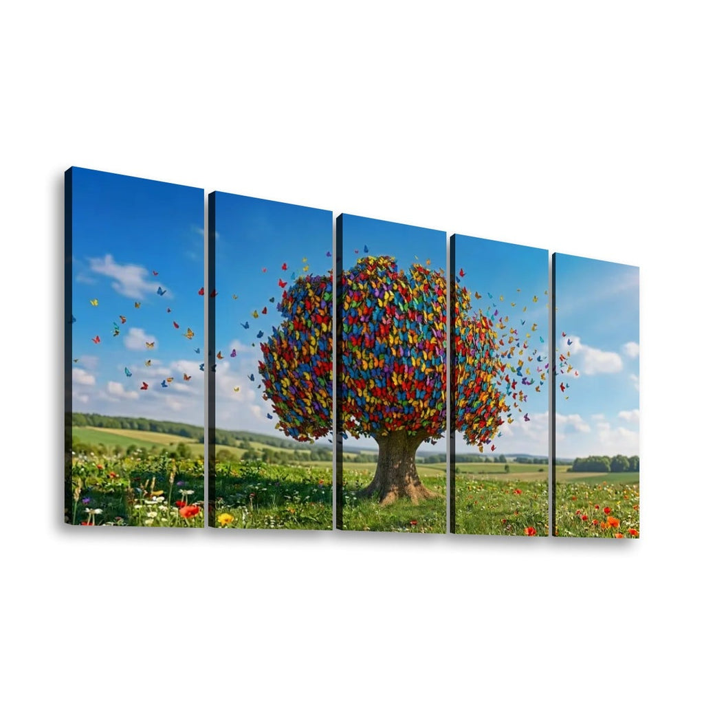 Color Burst Butterfly Tree — Multi-Color Abstract Canvas Wall Art