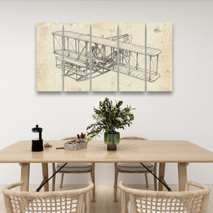 First Flight — Wright Brothers Sketch 5-Panel Canvas Wall Art