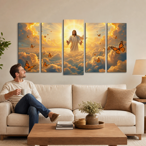 God Releasing Butterflies Canvas Wall Art – Divine Grace at Sunrise | 1, 3 & 5 Panel Faith Print