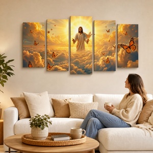 God Releasing Butterflies Canvas Wall Art – Divine Grace at Sunrise | 1, 3 & 5 Panel Faith Print