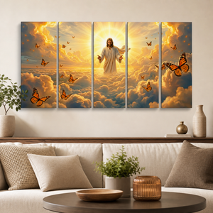 God Releasing Butterflies Canvas Wall Art – Divine Grace at Sunrise | 1, 3 & 5 Panel Faith Print