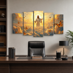 God Releasing Butterflies Canvas Wall Art – Divine Grace at Sunrise | 1, 3 & 5 Panel Faith Print