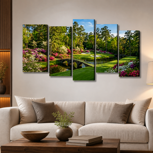 Georgia Golf Course Canvas Wall Art — Flowers, Water & Bridge Multi-Panel Print