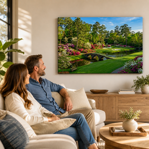 Georgia Golf Course Canvas Wall Art — Flowers, Water & Bridge Multi-Panel Print