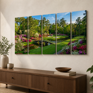 Georgia Golf Course Canvas Wall Art — Flowers, Water & Bridge Multi-Panel Print