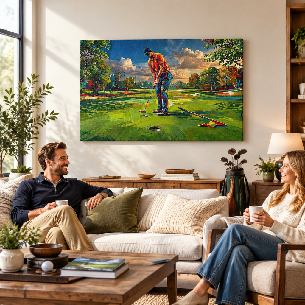 Golfer Golfing Putter Putting on Green — Golf Course Split Canvas Panel 1, 3 & 5 Wall Art