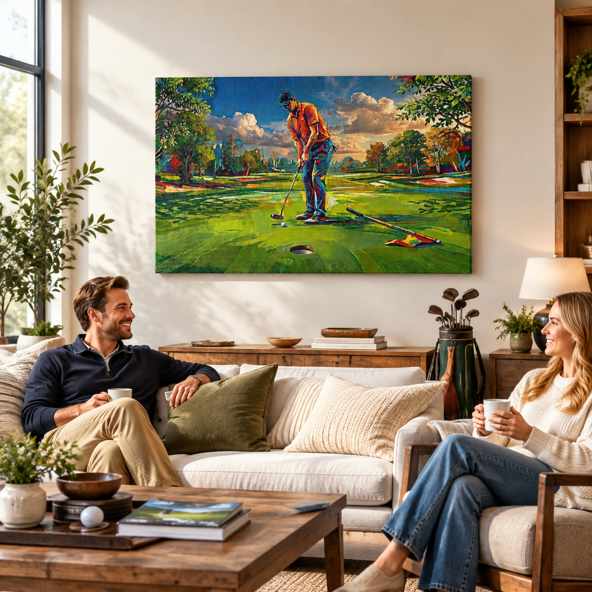 Golfer Golfing Putter Putting on Green — Golf Course Split Canvas Panel 1, 3 & 5 Wall Art