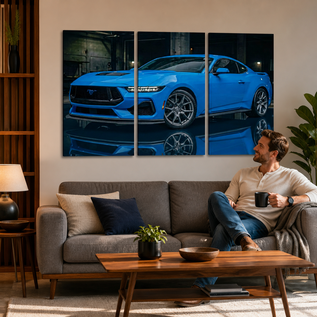 Grabber Blue Ford Mustang Muscle Car Man Cave — 5-Panel Canvas Wall Art