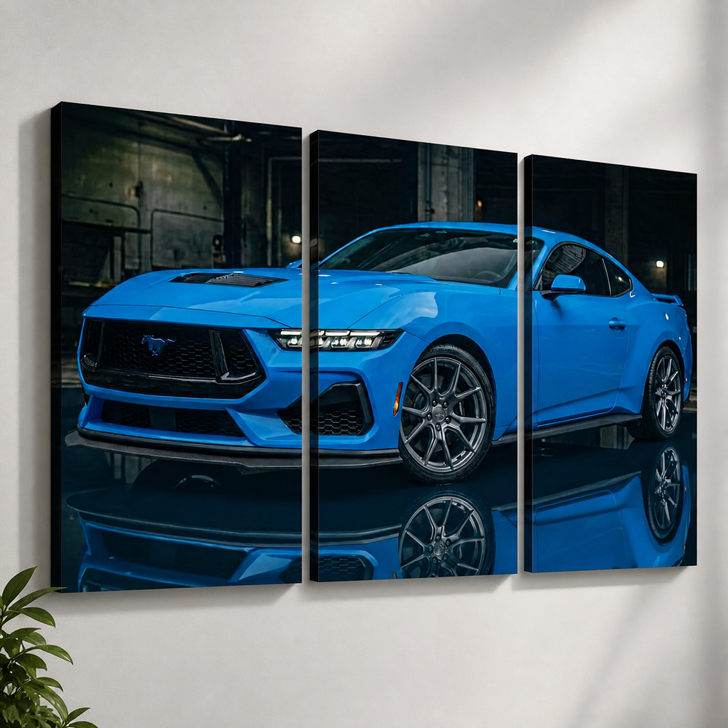 Grabber Blue Ford Mustang Muscle Car Man Cave — 5-Panel Canvas Wall Art